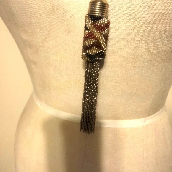 Iris Apfel & Bajalia Gold Brown Rust Metal Beaded Tassel Statement Necklace